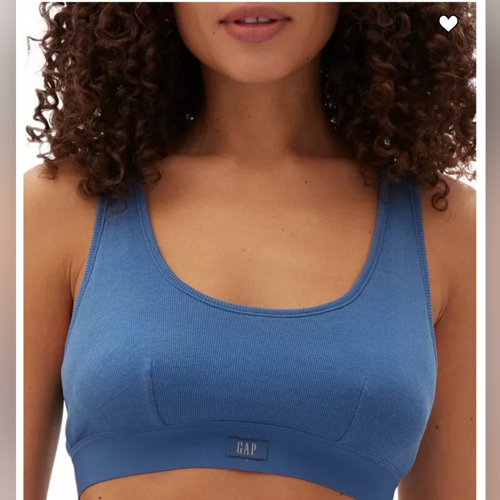 Gap Cotton Rib Racerback Bralette in Blue, XS